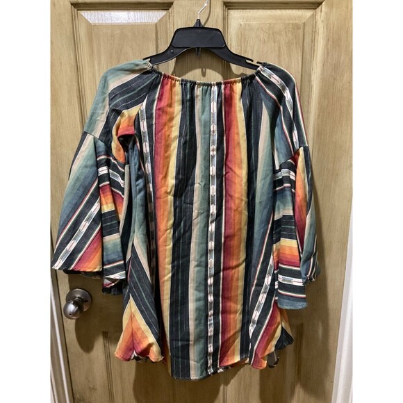 L&B Lucky & Blessed Womens Striped Bell Sleeve Top Shirt Size S Oversized Tunic - Picture 5 of 5